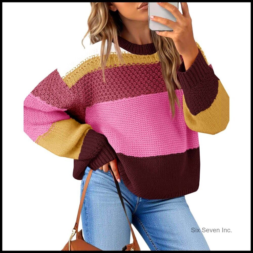 Oversized Cropped Pullover Sweater Striped Y2K Casual Chic Winter Tops